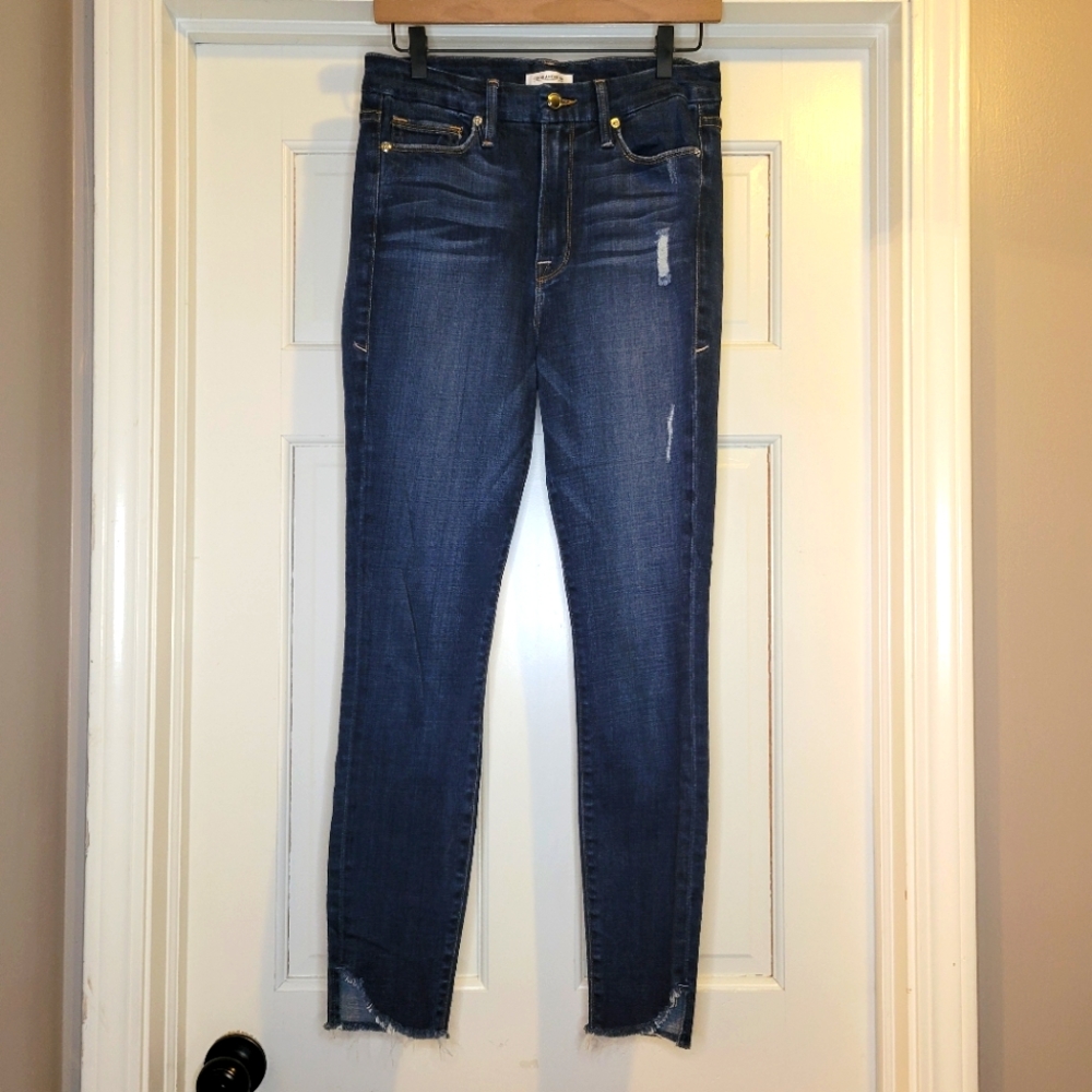 GOOD AMERICAN Good Waist High Waist Step Hem Distressed Skinny Jeans